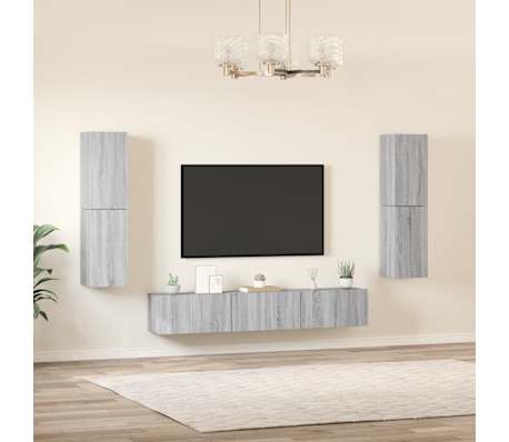 vidaXL TV spintelių komplektas, 7 dalių, pilkas ąžuolo, mediena