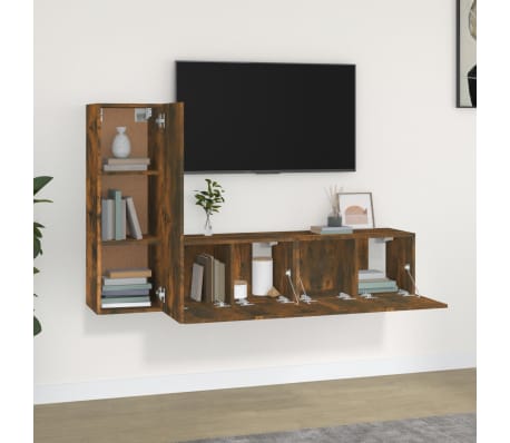 vidaXL TV spintelių komplektas, 3 dalių, dūminio ąžuolo, mediena