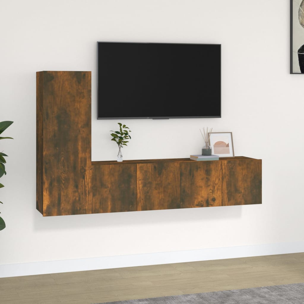 vidaXL Zestaw 3 szafek TV, przydymiony db, materia drewnopochodny
