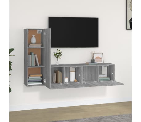vidaXL 3-delige Tv-meubelset bewerkt hout grijs sonoma eikenkleurig