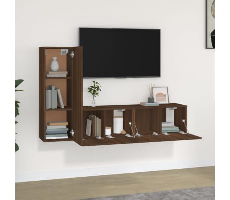 vidaXL TV spintelių komplektas, 3 dalių, rudas ąžuolo, mediena