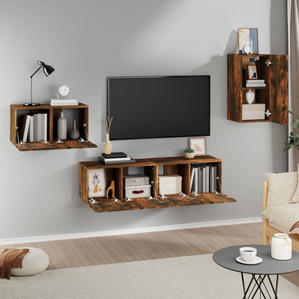 vidaXL 4-delige Tv-meubelset bewerkt hout gerookt eikenkleurig