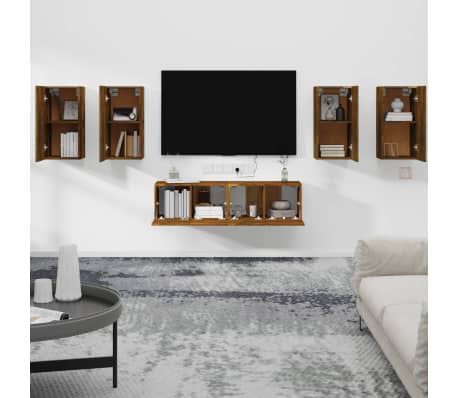 vidaXL 6dílný set TV skříněk kouřový dub kompozitní dřevo