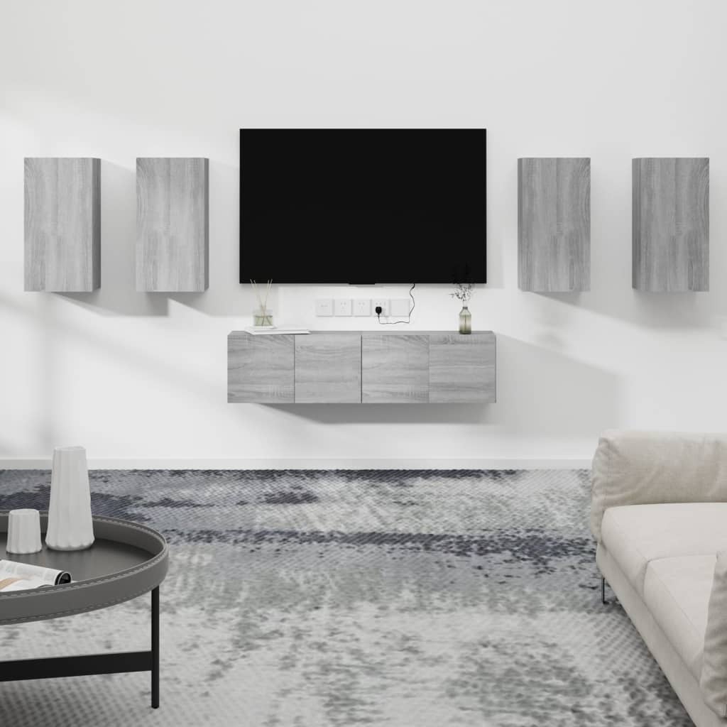 vidaXL Set dulapuri TV, 6 piese, gri sonoma, lemn prelucrat