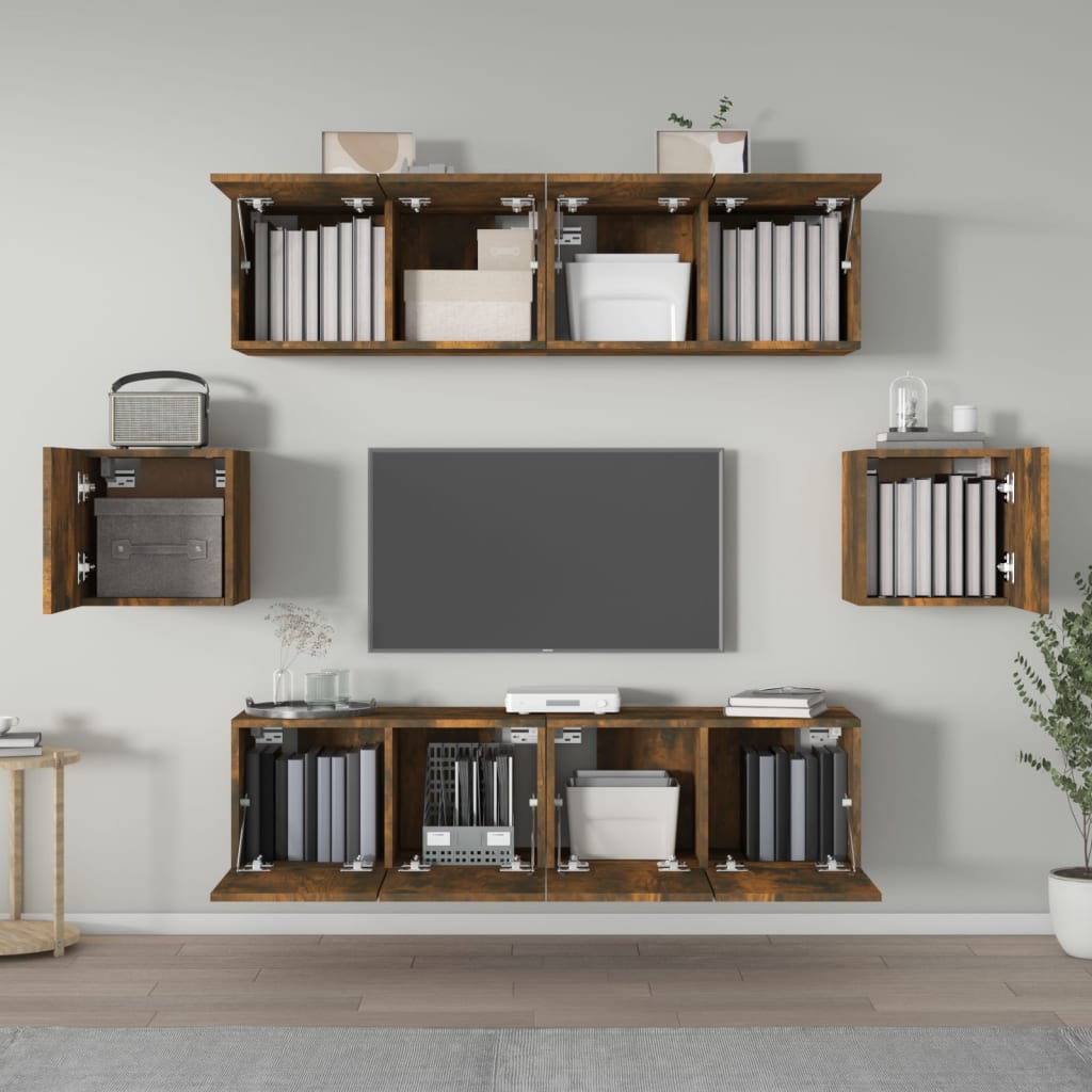 vidaXL 6-delige Tv-meubelset bewerkt hout gerookt eikenkleurig