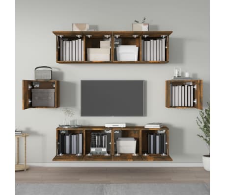 vidaXL TV spintelių komplektas, 6 dalių, dūminio ąžuolo, mediena