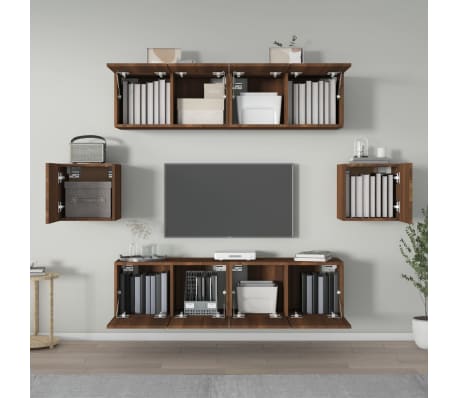 vidaXL TV spintelių komplektas, 6 dalių, rudas ąžuolo, mediena