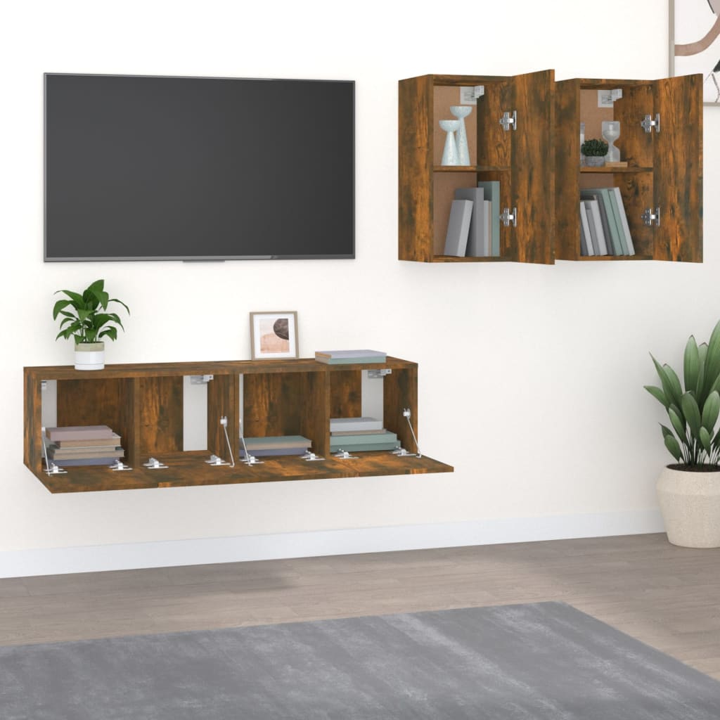 vidaXL Set dulapuri TV, 4 piese, stejar fumuriu, lemn prelucrat