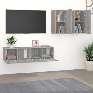 vidaXL TV spintelių komplektas, 4 dalių, pilkas ąžuolo, mediena