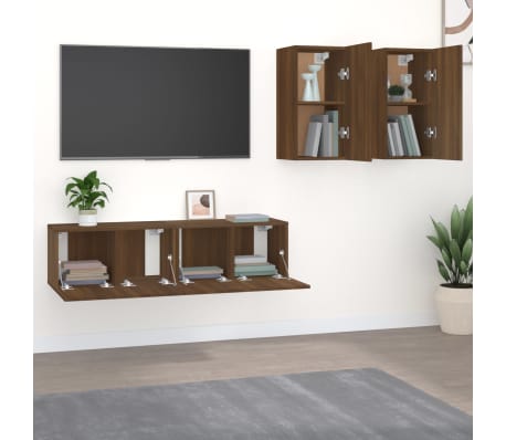 vidaXL TV spintelių komplektas, 4 dalių, rudas ąžuolo, mediena