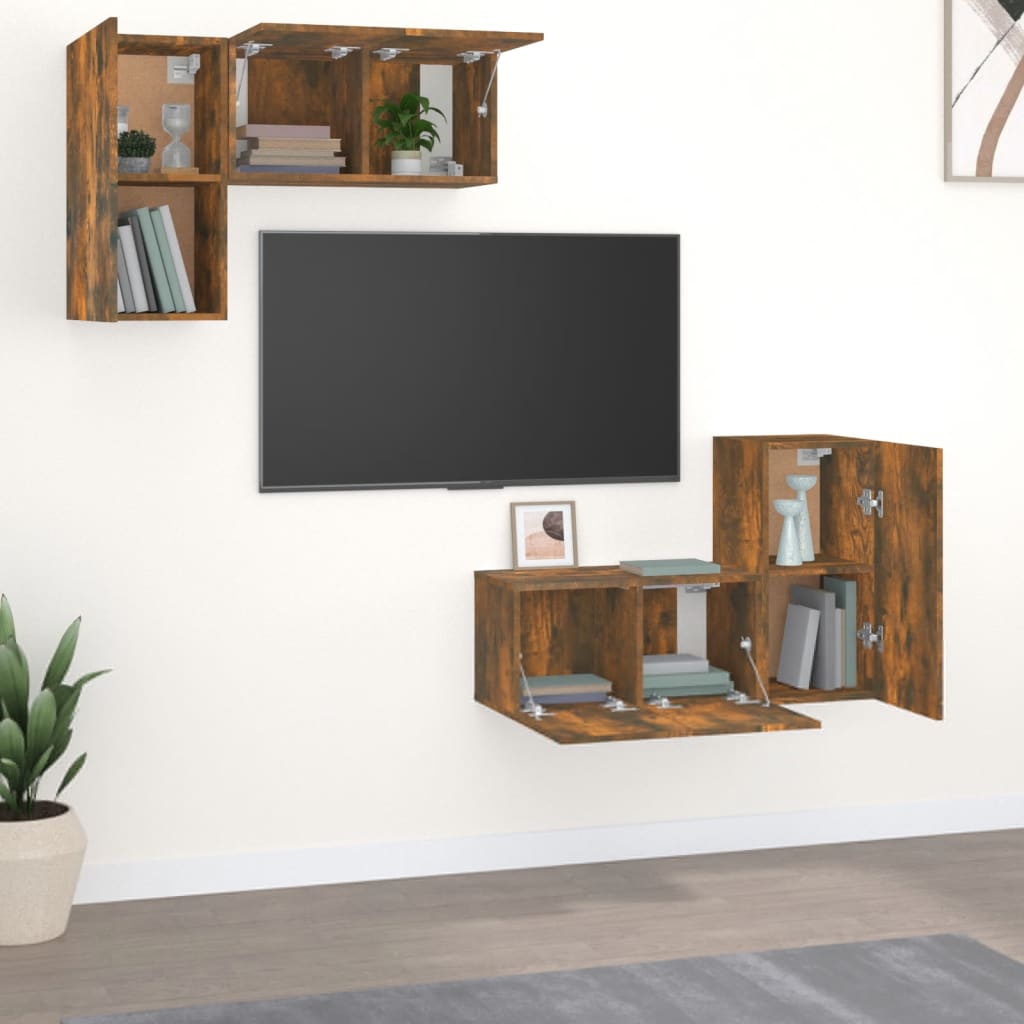 vidaXL 4-delige Tv-meubelset bewerkt hout gerookt eikenkleurig afbeelding