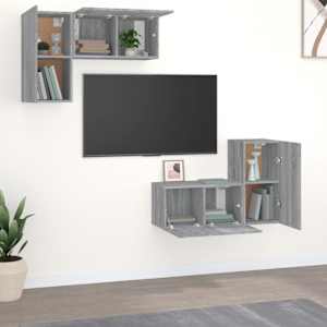 vidaXL TV spintelių komplektas, 4 dalių, pilkas ąžuolo, mediena