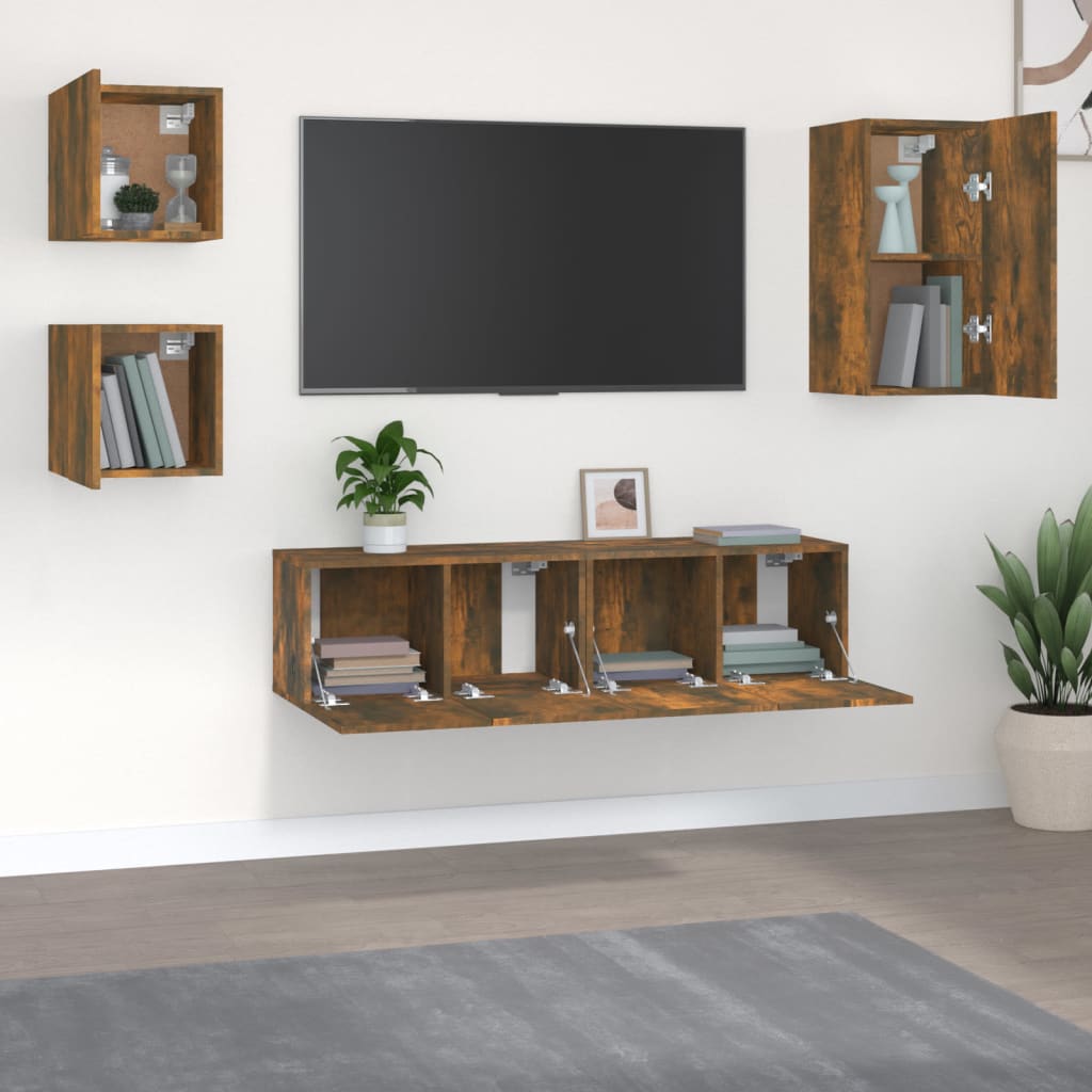 vidaXL 5-delige Tv-meubelset bewerkt hout gerookt eikenkleurig