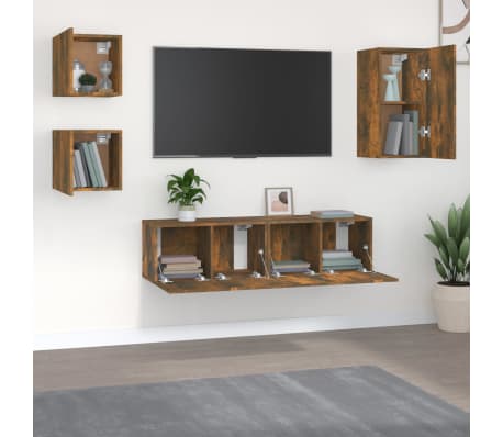 vidaXL TV spintelių komplektas, 5 dalių, dūminio ąžuolo, mediena