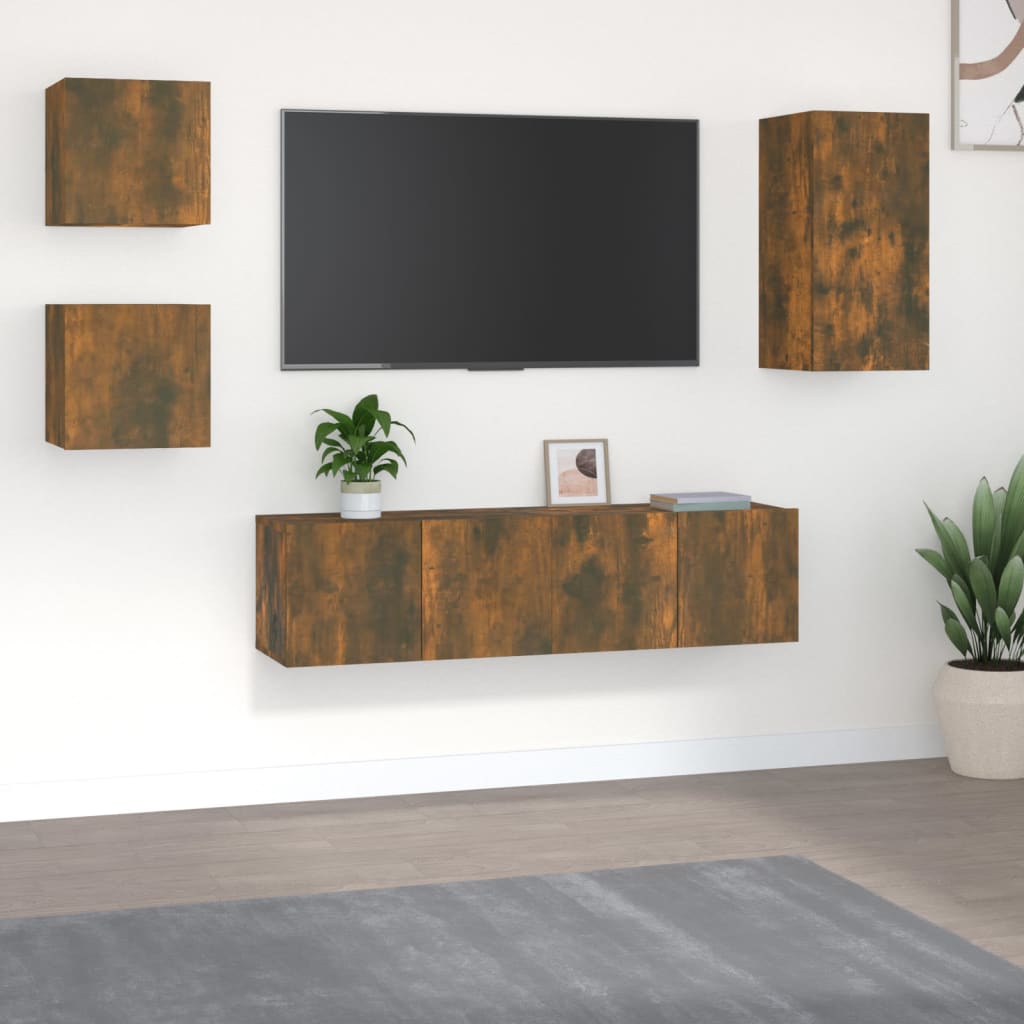 vidaXL Set dulapuri TV, 5 piese, stejar fumuriu, lemn prelucrat