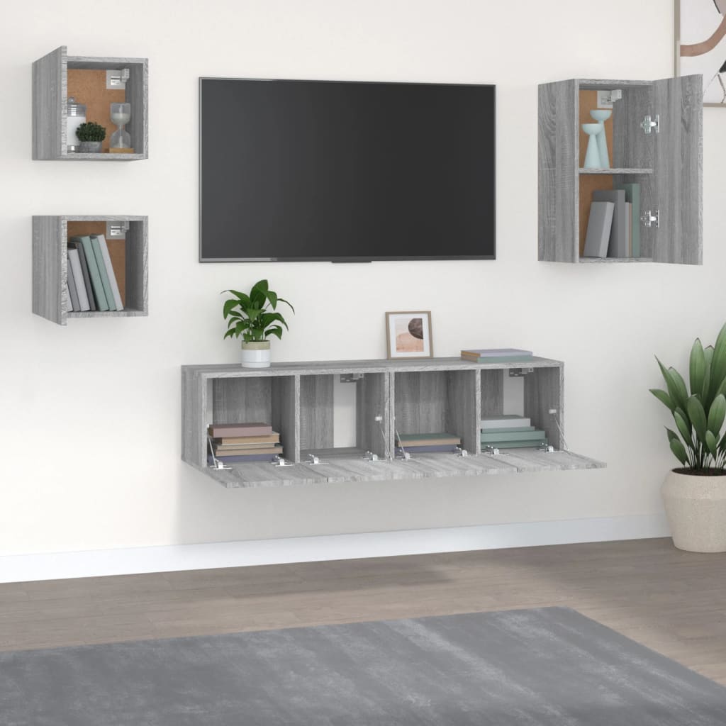 vidaXL 5-delige Tv-meubelset bewerkt hout grijs sonoma eikenkleurig