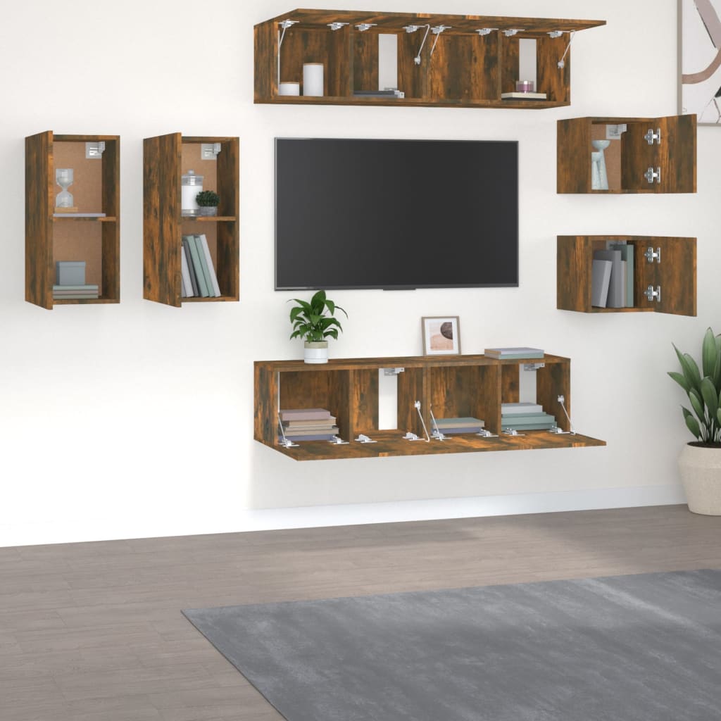 vidaXL 8-delige Tv-meubelset bewerkt hout gerookt eikenkleurig