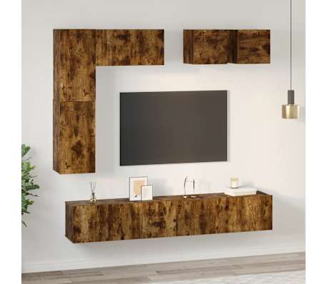 vidaXL TV spintelių komplektas, 8 dalių, dūminio ąžuolo, mediena