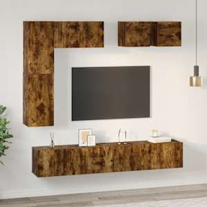 vidaXL TV spintelių komplektas, 8 dalių, dūminio ąžuolo, mediena