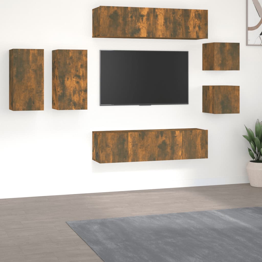 vidaXL Set dulap TV, 8 piese, stejar fumuriu, lemn prelucrat