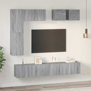 vidaXL TV spintelių komplektas, 8 dalių, pilkas ąžuolo, mediena