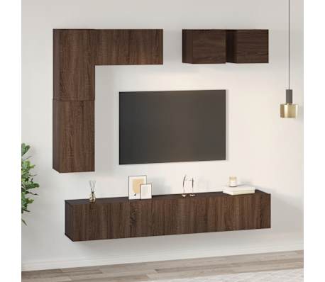 vidaXL TV spintelių komplektas, 8 dalių, rudas ąžuolo, mediena