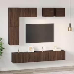 vidaXL TV spintelių komplektas, 8 dalių, rudas ąžuolo, mediena