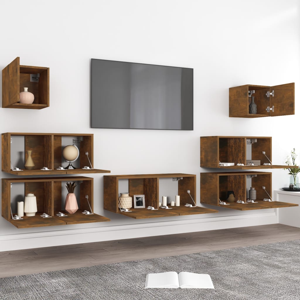 vidaXL 7-delige Tv-meubelset bewerkt hout gerookt eikenkleurig