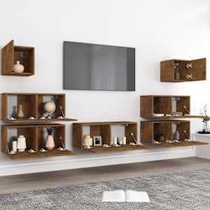 vidaXL Set comodă TV, 7 piese, stejar fumuriu, lemn compozit
