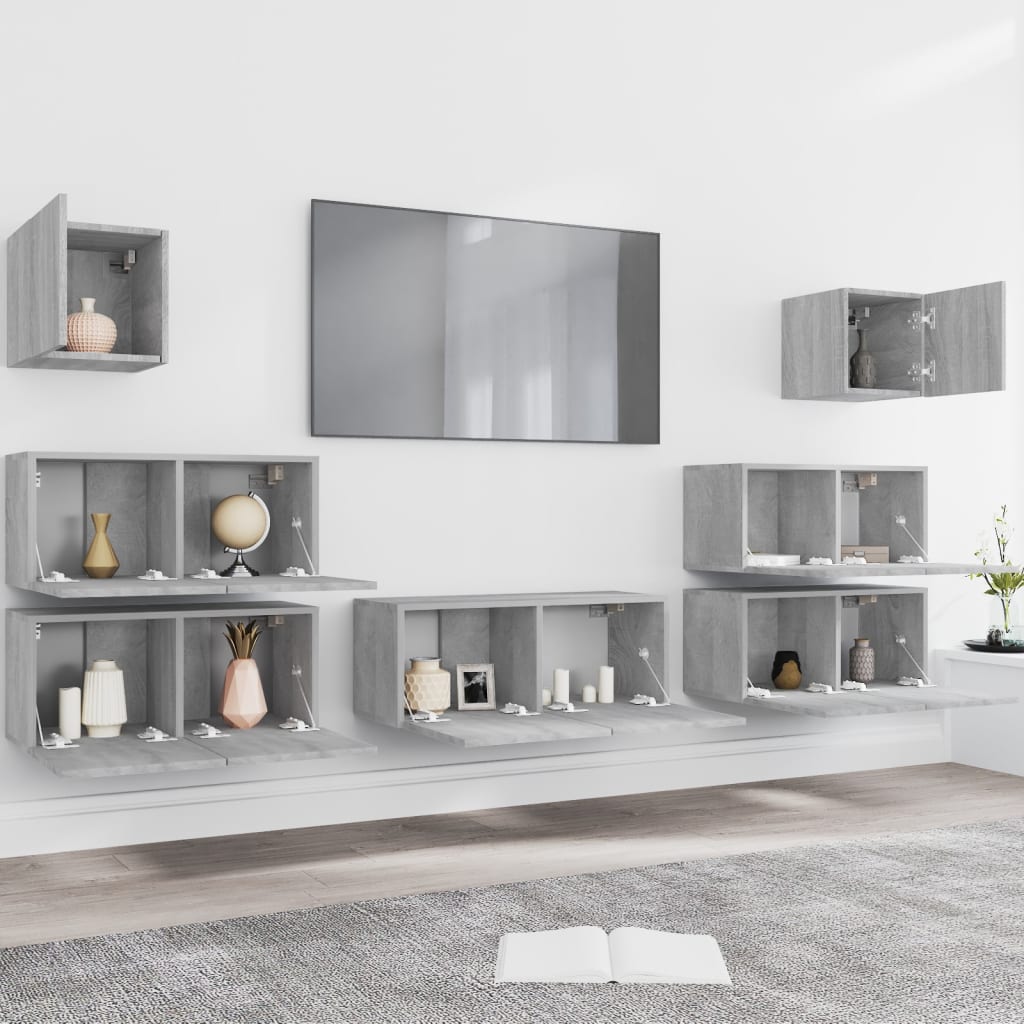vidaXL 7-delige Tv-meubelset bewerkt hout grijs sonoma eikenkleurig