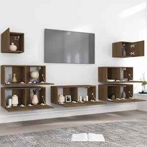 vidaXL TV spintelių komplektas, 7 dalių, rudas ąžuolo, mediena