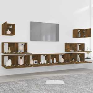 vidaXL TV spintelių komplektas, 8 dalių, dūminio ąžuolo, mediena