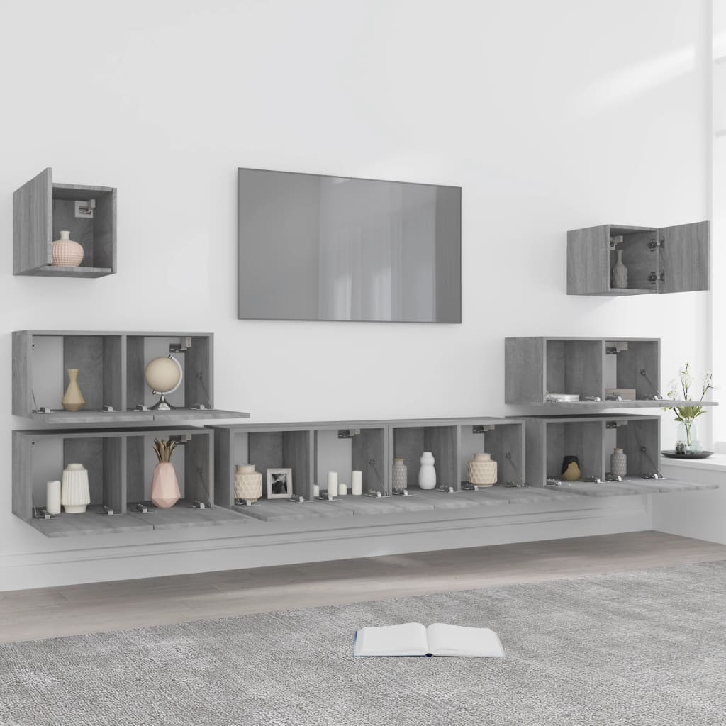 vidaXL 8 Piece TV Cabinet Set Grey Sonoma Engineered Wood