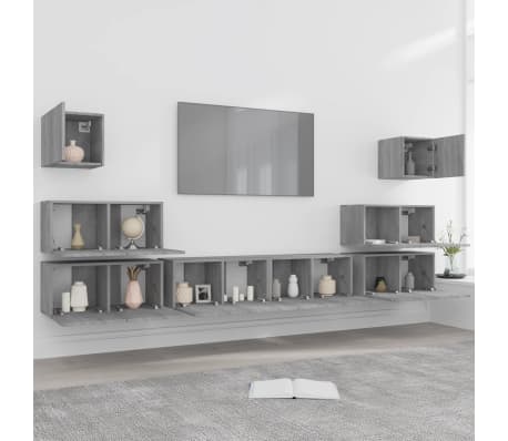 vidaXL 8 Piece TV Cabinet Set Grey Sonoma Engineered Wood