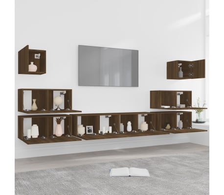 vidaXL TV spintelių komplektas, 8 dalių, rudas ąžuolo, mediena