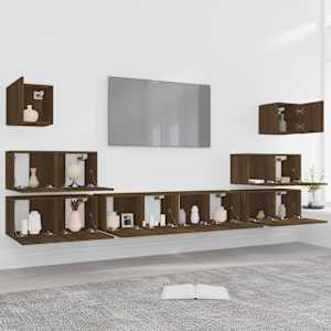 vidaXL TV spintelių komplektas, 8 dalių, rudas ąžuolo, mediena