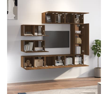 vidaXL TV spintelių komplektas, 8 dalių, rudas ąžuolo, mediena