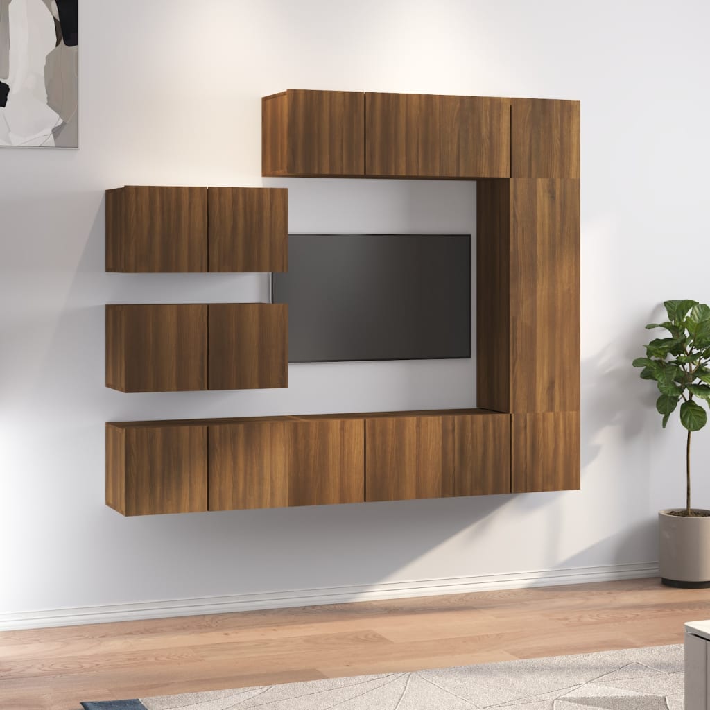 vida XL 8-tlg. TV-Schrank-Set Braun Eichen-Optik Holzwerkstoff