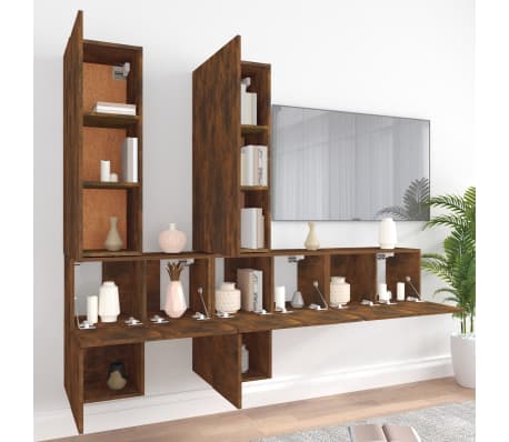 vidaXL TV spintelių komplektas, 7 dalių, dūminio ąžuolo, mediena