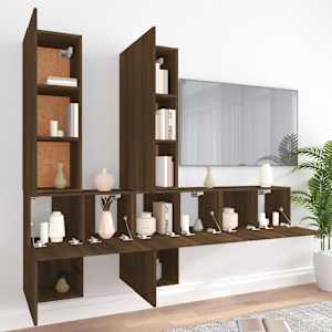 vidaXL TV spintelių komplektas, 7 dalių, rudas ąžuolo, mediena