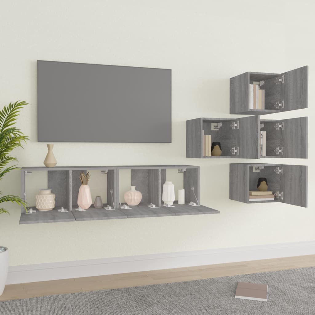 vidaXL 6-delige Tv-meubelset bewerkt hout grijs sonoma eikenkleurig