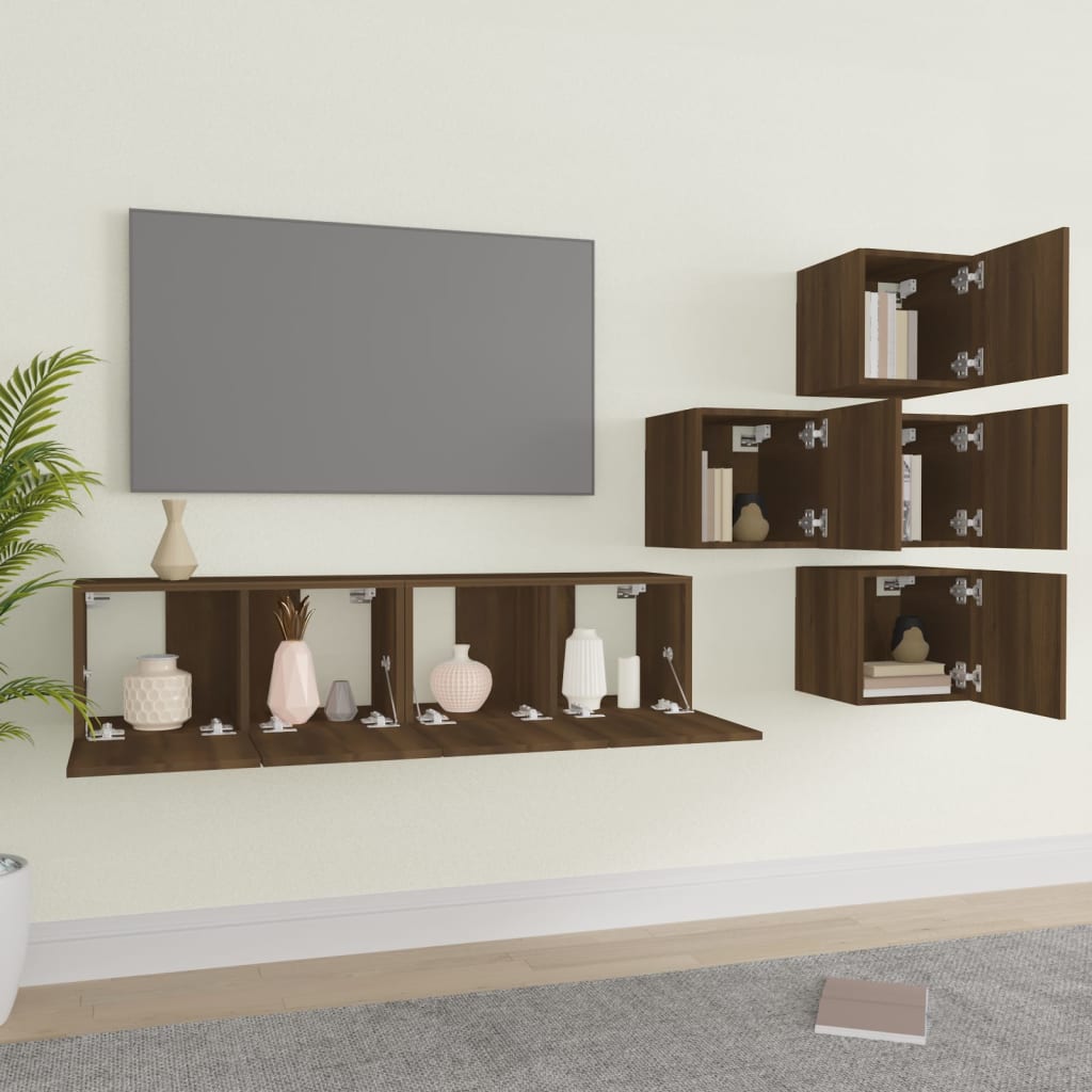 vidaXL Set de muebles para TV 6 pzas madera contrachapada roble marrón