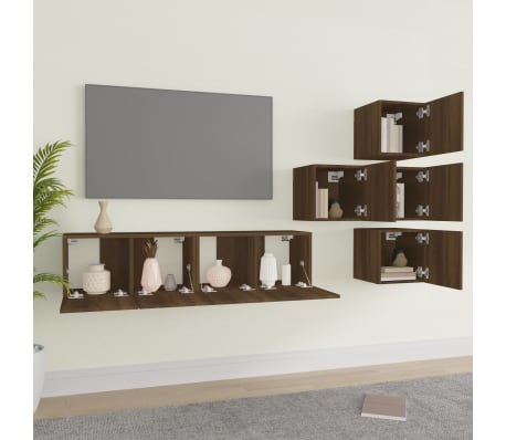 vidaXL 6 Piece TV Cabinet Set Brown Oak Engineered Wood