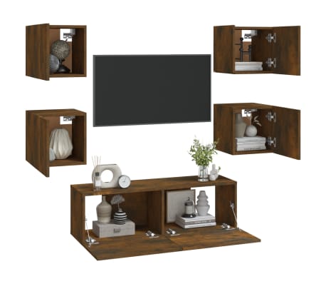 vidaXL Ensemble de meubles TV muraux Ch&ecirc;ne fum&eacute; Bois d'ing&eacute;nierie