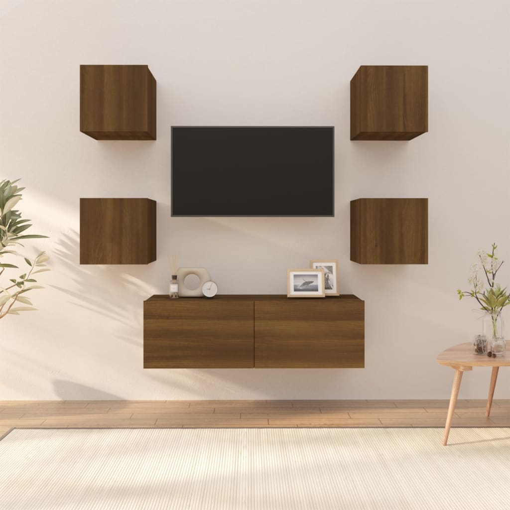 vidaXL Sada nástěnných TV skříněk hnědý dub kompozitní dřevo