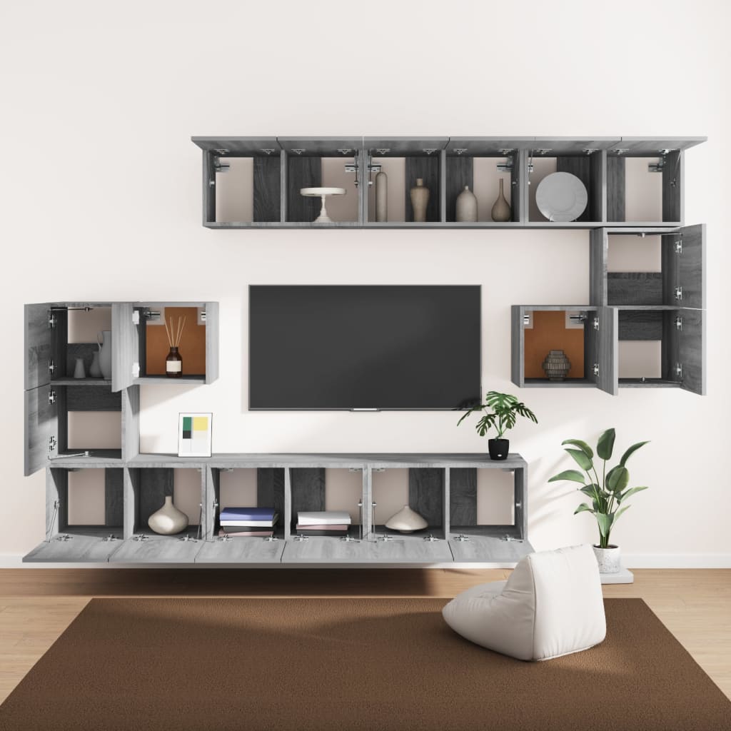 vidaXL 10-delige Tv-meubelset bewerkt hout grijs sonoma eikenkleurig