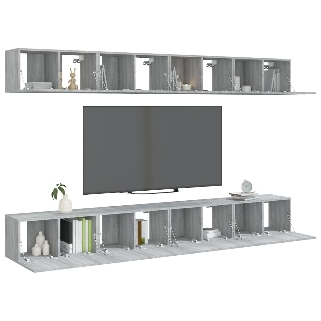 vidaXL Muebles TV 8 uds madera contrachapada gris Sonoma 60x30x30 cm