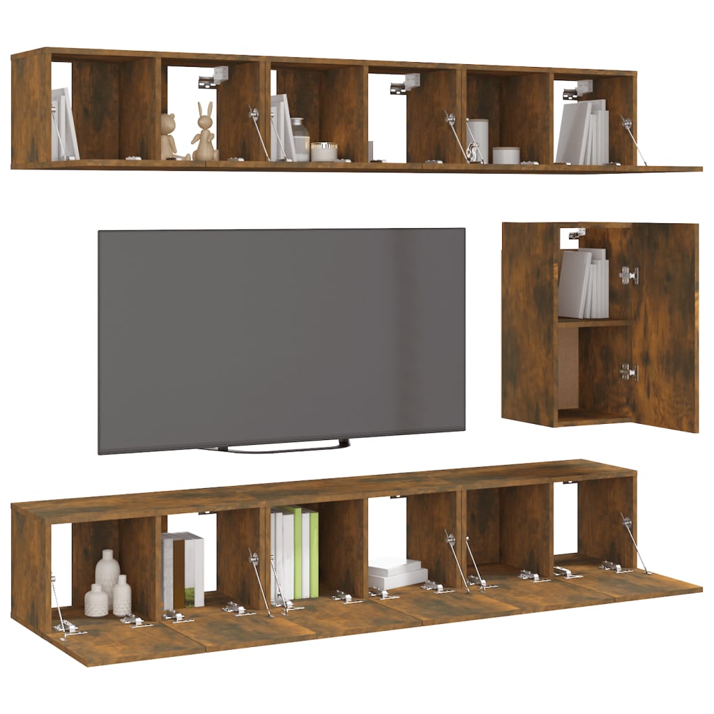 vidaXL 7-delige Tv-meubelset bewerkt hout gerookt eikenkleurig