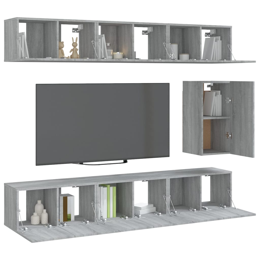 vidaXL 7-delige Tv-meubelset bewerkt hout grijs sonoma eikenkleurig