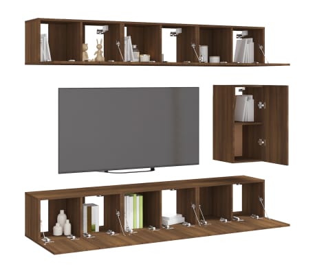 vidaXL TV spintelių komplektas, 7 dalių, rudas ąžuolo, mediena